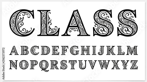 Elegant vintage alphabet typography with ornate floral flourishes and retro style