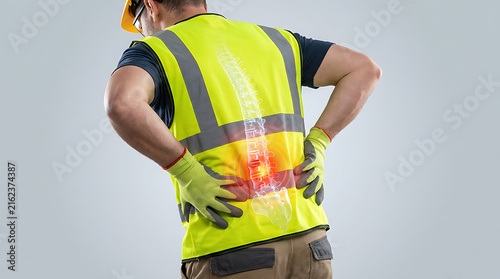 Construction Worker Experiencing Severe Lower Back Pain Injury At Work Site
