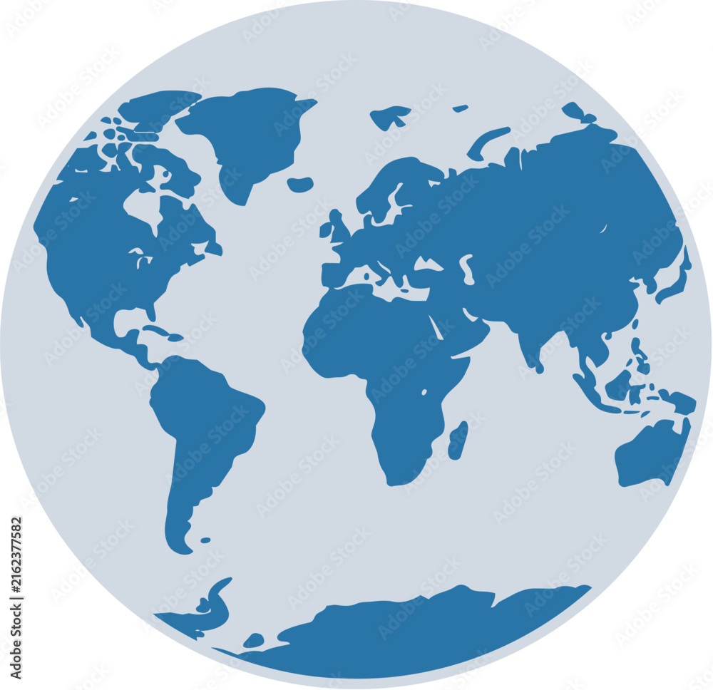 Fototapeta premium Stylized flat map of the world in a circular frame with a gradient background for global design projects.
