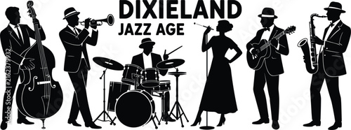 Canvas Print Black and white vintage of 1920s jazz band playing dixieland music vintage 1920s