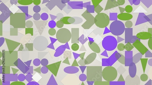 Abstract geometric pattern background featuring colorful green and purple shapes arranged in a dynamic modern composition