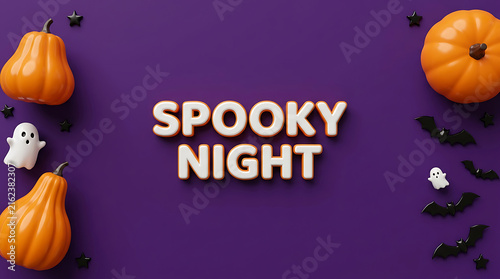 Spooky halloween night with pumpkins and ghosts