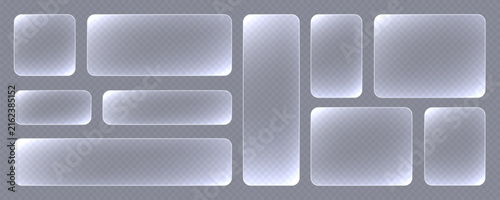 Transparent glass buttons, white clear banners. Futuristic interface templates for web design. Vector illustration.