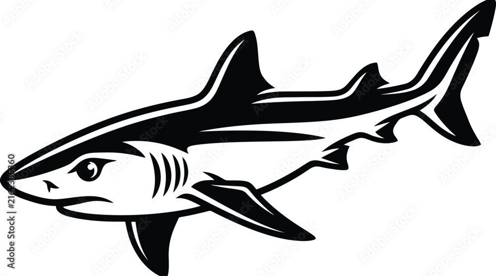 Fototapeta premium Shark Swimming Marine Predator Vector Illustration for Ocean Conservation Posters, Educational Infographics & Sports Team Branding (EPS)