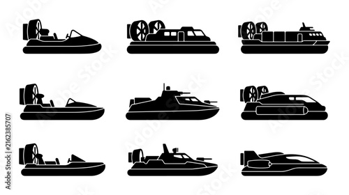 Bild auf Leinwand Diverse Hovercraft Collection, Set of 9 Vector Silhouettes