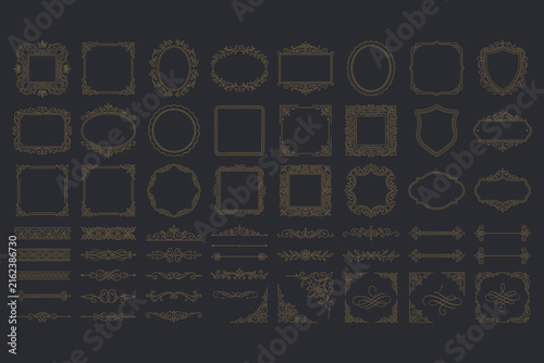 Set of vintage ornamental frames, borders, and decorative dividers for wedding invitations, certificates, and luxury stationery design