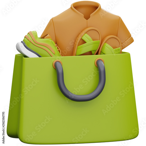 3D Shopping Bag With Clothes and Shoes