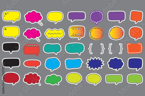 Set of colorful speech bubbles and thought clouds, vector illustration of various comic chat boxes for design elements