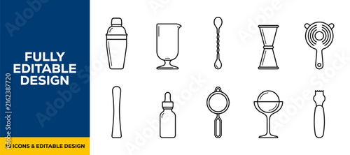 Foto Mixology bar drink tools featuring shaker jigger stirrer muddler and professiona