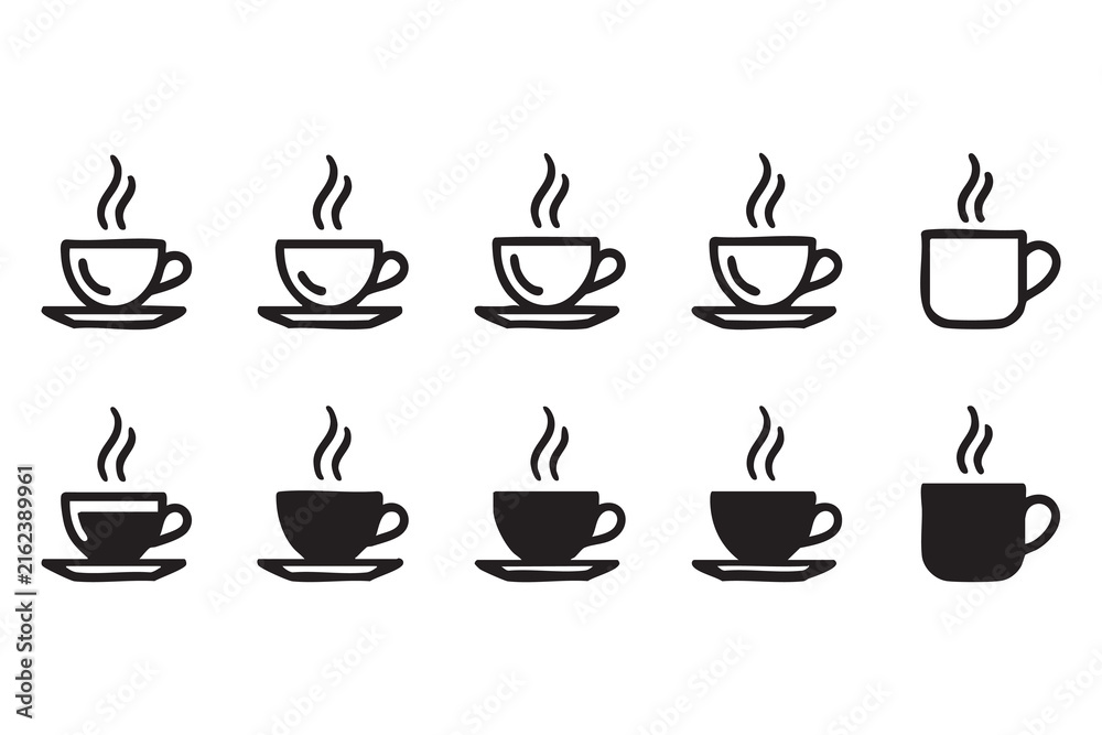 Fototapeta premium Hot Beverage Cup And Mug Icon Collection For Cafes Restaurants And Hospitality