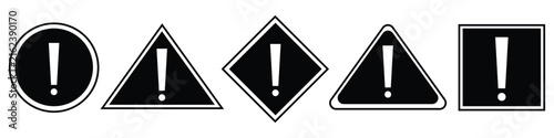 Exclamation marks icon in black color. Caution alarm set, danger signs. Attention symbols. Warning and attention icons in glyph design. Vector illustration.