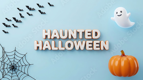 Haunted halloween festive lettering with decorations
