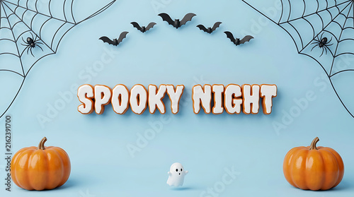 Spooky halloween night with pumpkins and bats