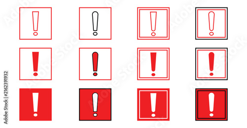 Exclamation icon set in square. Red Warning Icon. Caution Icon. Attention Icon. Danger Icon Vector Illustration