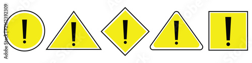 Exclamation marks icon in yellow color. Caution alarm set, danger signs. Attention symbols. Warning and attention icons in glyph design. Vector illustration.