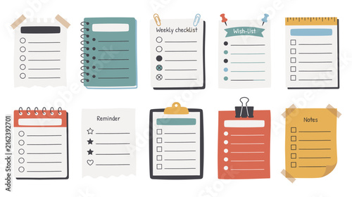 Handwritten planner checklist notes colorful doodle stationery set art.