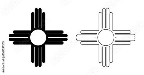Set of Zia outline symbol layouts. Ancient native Americans silhouette sign icons, stickers. New Mexico state logo mockups.
