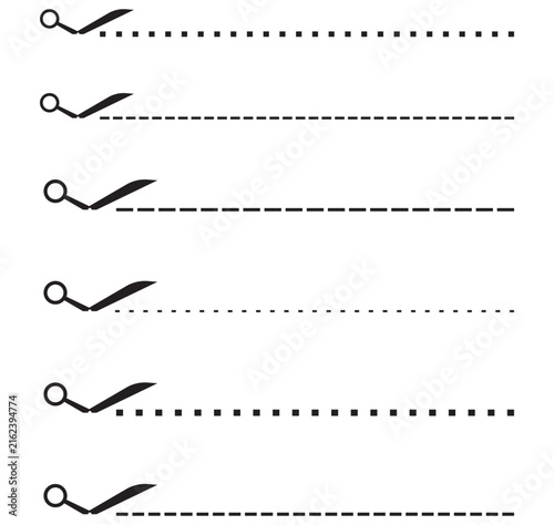 Scissors Cut Line Collection with Dashed, Dotted, and Coupon Border Style