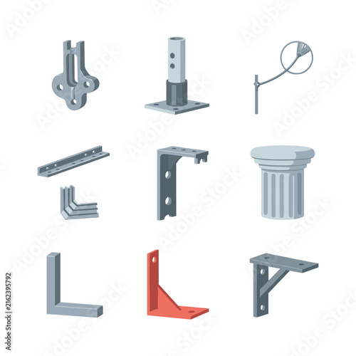 Industrial metal hardware parts and construction brackets set