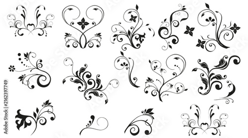 Elegant Decorative Floral Swirl Flourish Ornament Vector Collection Set
