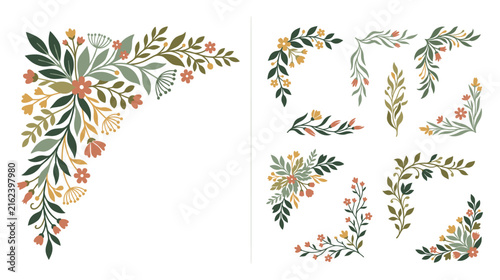 Floral corner border greenery collection elegant botanical plant design.