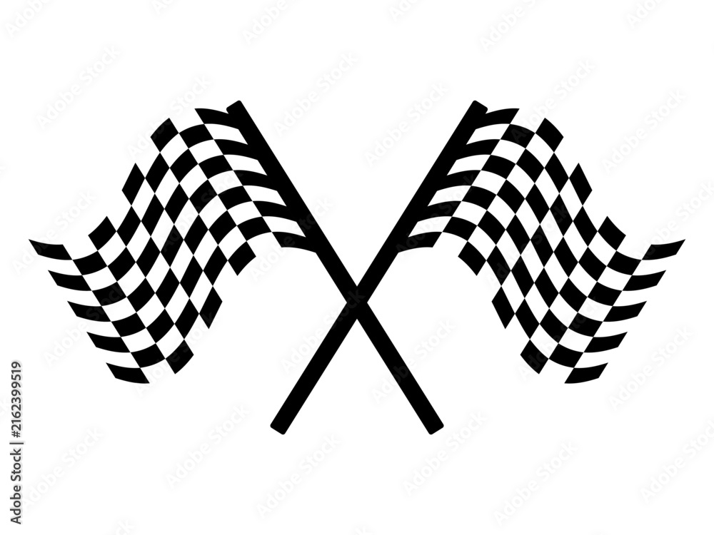 Fototapeta premium Two crossed checkered racing flags waving with detailed folds, ideal for motorsport victory logos, racing badges and championship emblem design