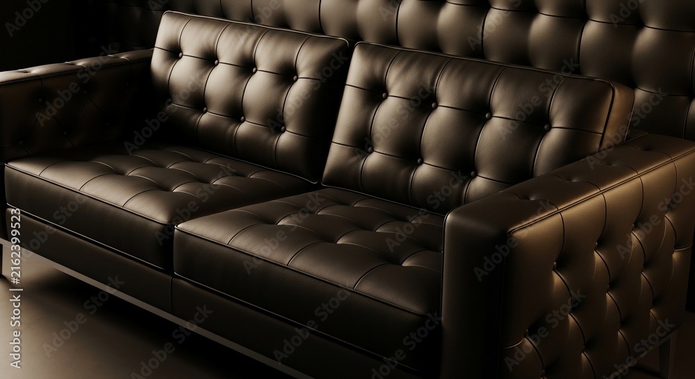 Obraz premium Deep Tufted Comfort: A 3D Render of Rich Leather, Bathed in Soft, Dramatic Light