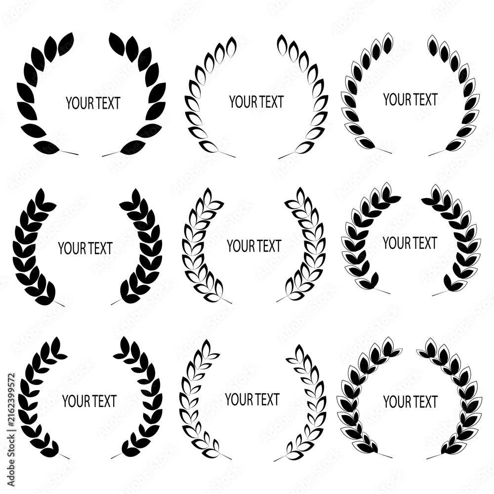 Obraz premium Laurel Wreath Vector Set, Award Badge Frame Collection with Text Space, Black Line Art Emblem for Logo and Certificate Design
