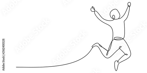 Happy person jumping for joy in a simple continuous one line drawing style Vector, illustration