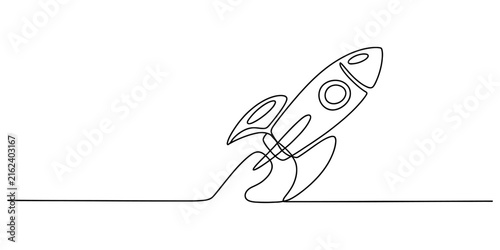 Fotografie Continuous single line drawing of a space rocket launching into the sky Vector,
