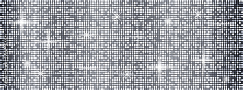 Silver sequin texture background. Metallic disco ball mosaic pattern. Sparkling tile bg with sparkle lights.