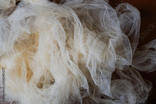Close up of white tulle fabric texture