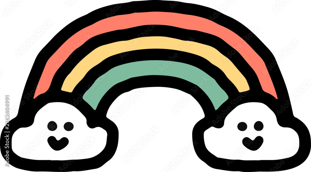 Fototapeta premium Rainbow Weather Icon, Cute Rainbow with Clouds, Colorful Sky Forecast Symbol, Vector SVG Clipart Illustration