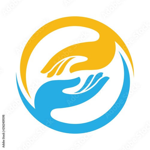 Abstract caring hands logo design for healthcare wellness and community service branding identity assets