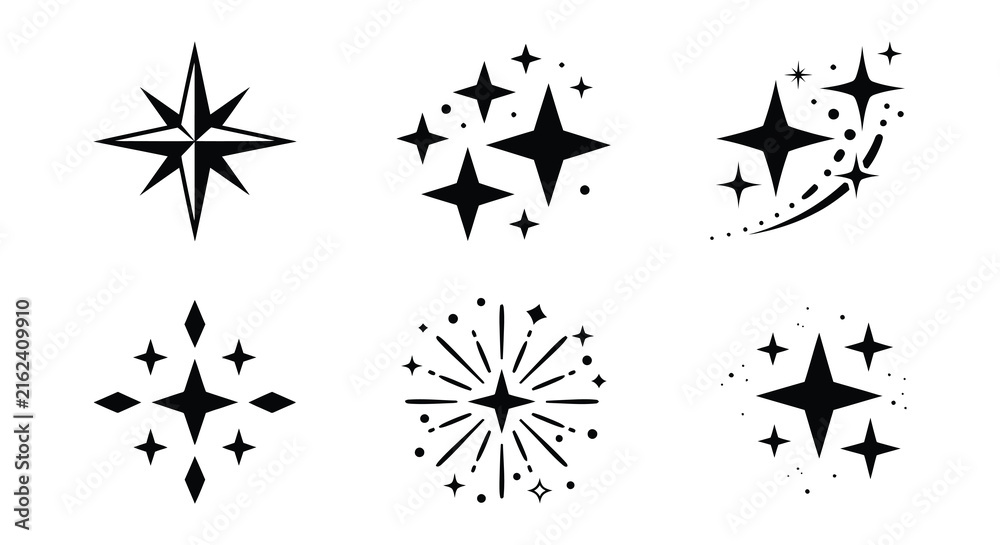 Fototapeta premium Collection of black starbursts and sparkles a vector illustration