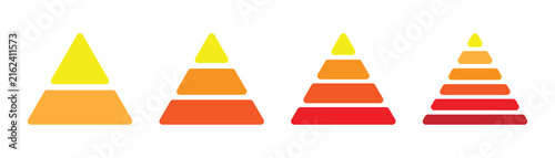 2,3,4,6 level Triangular pyramid colorful icon. Pyramid infographic set. triangular pyramid infographics. educational materials. diagrams ascending levels. Pyramid toy glyph icon. Silhouette symbol. 