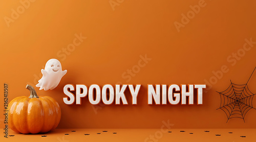 Halloween pumpkins ghost and spooky night text