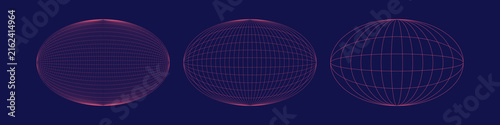 Foto Retro synthwave wireframe sphere set icon collection