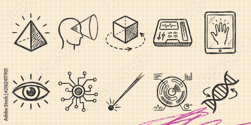 Картината върху платно Hand drawn vintage black ink scribble doodle vector set of egyptology ancient eg