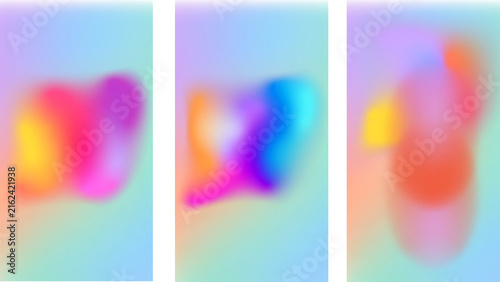 Set of three abstract vertical banners featuring blurred neon gradient color blobs and soft light
