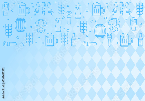 Beer Festival Celebration Event. Beer on background Bavarian flag symbol Beer Fest