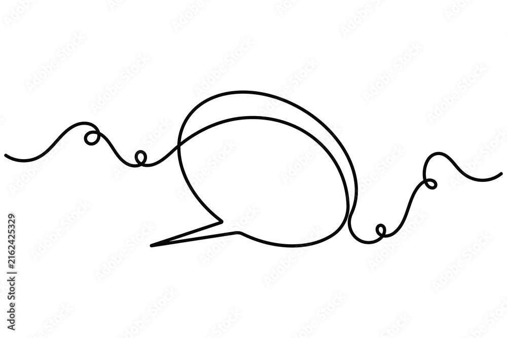 Obraz premium Messaging chat speech bubble icon sign continuous one line drawing on white background minimalist single art blank comment reply and saying symbol vector illustration