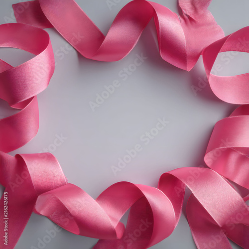 Pink Ribbon Frame on Grey Background for Celebration and Design Projects