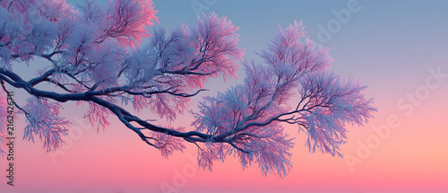 Tranquil Winter Sunset with Snow-Covered Branches for Seasonal Wall Art and Decor