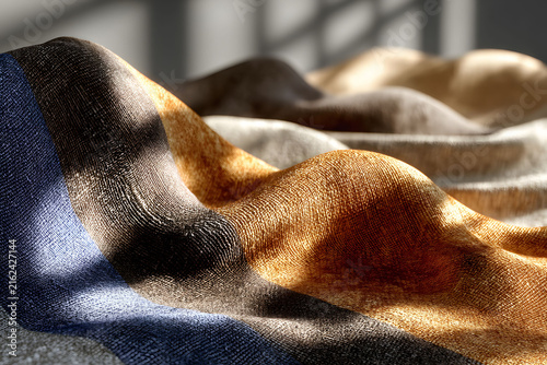 Abstract Textured Fabric Waves in Sunlit Interior Setting for Design Inspiration