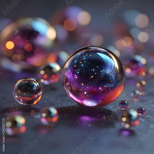 Vibrant Reflections: Abstract Glass Spheres with Colorful Bokeh for Modern Design