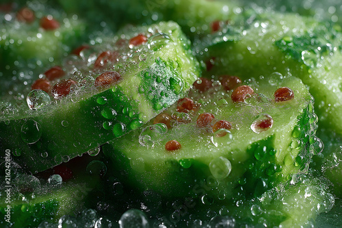 Fresh Cucumber Slices with Dew Drops - Perfect for Summer Salad and Healthy Eating Concepts