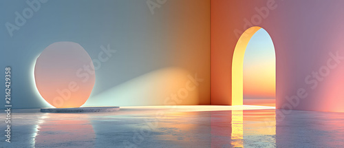 Minimalist Abstract Architectural Interior with Pastel Sunset Colors for Modern Design
