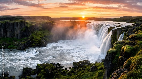 Iceland Waterfall Landscape Empty Sunrise Nature Tourism