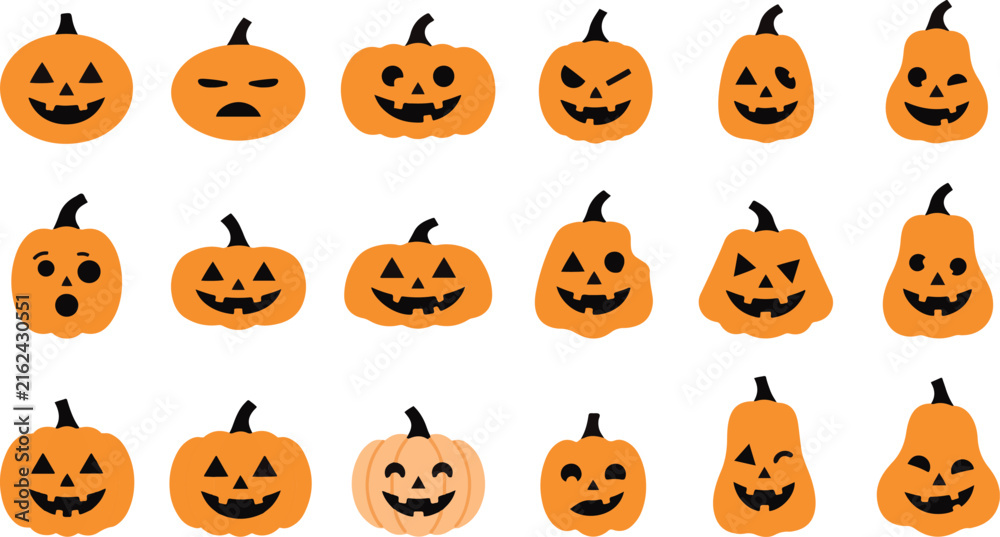 Fototapeta premium Playful Jack O Lantern Pumpkin Faces Collection for Halloween Celebration